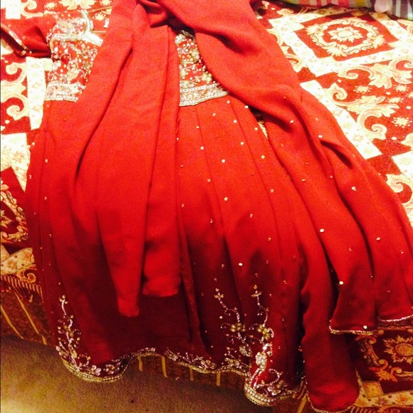 3pice anarkly style dress deep red with beautiful - Picture 4 of 4