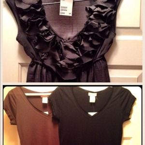 Bundle- 2 Guess v-neck shirts. 1 H&M ruffle top.