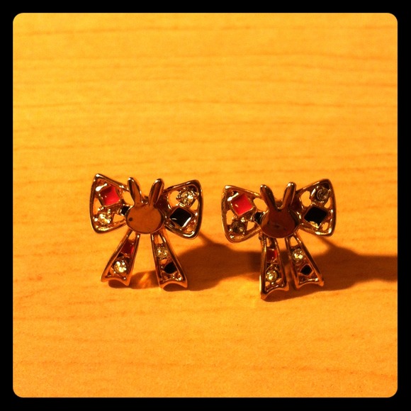 Shinny Gold and Pink Bow Earrings