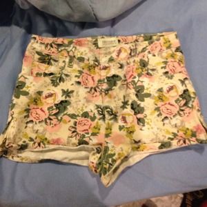 Floral denim mid rise shorts