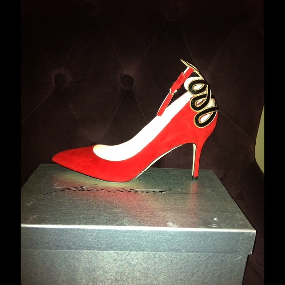 Brian Atwood Red suede pumps with ankle strap - Picture 1 of 4