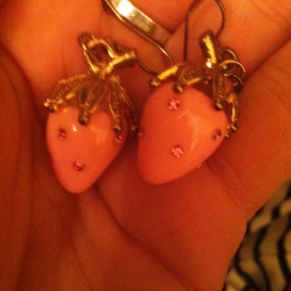 Pink strawberry earrings