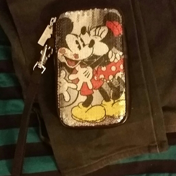 Sequinned Mickey & Minnie wristlet phone case