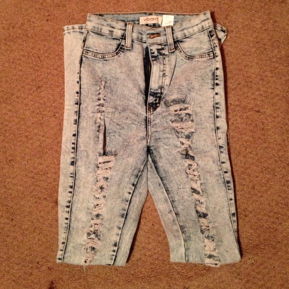 Acid wash high waisted jeans