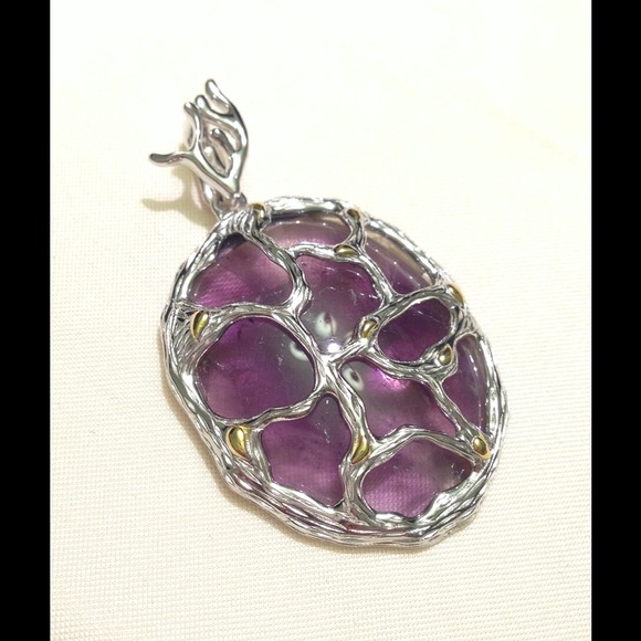 Genuine amethyst pendant in 925 silver & 18K gold - Picture 1 of 4