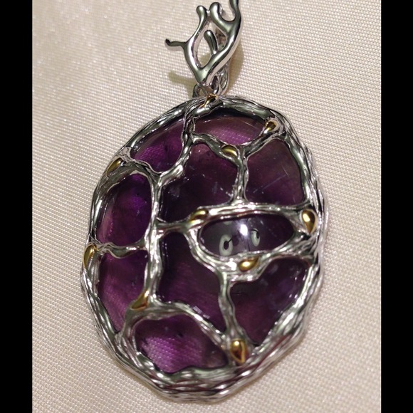 Genuine amethyst pendant in 925 silver & 18K gold - Picture 2 of 4