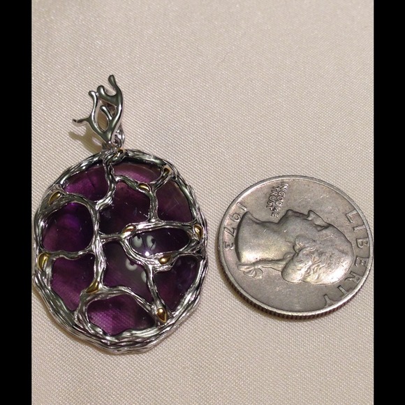 Genuine amethyst pendant in 925 silver & 18K gold - Picture 3 of 4