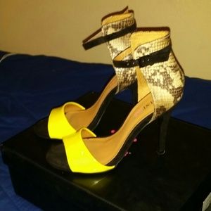 Yellow/Black/Faux Snakeskin Heels