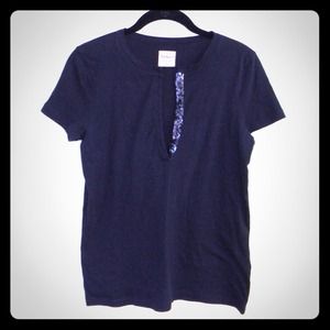 J. CREW Heirloom Cotton Tee w/ Sequin Trim in Navy