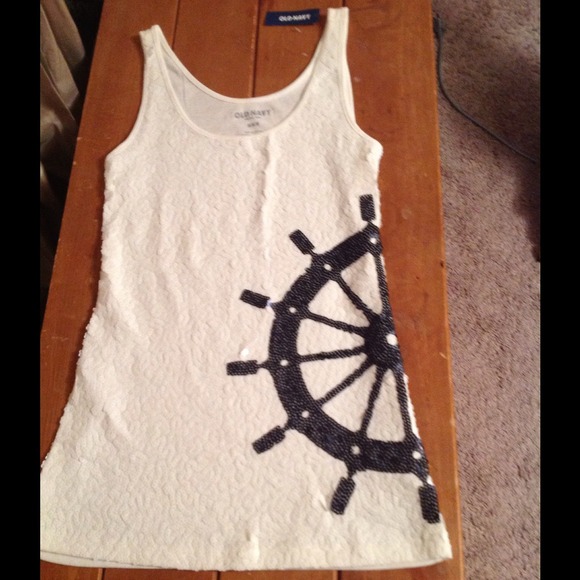 🚫SOLD🚫Nautical sequin tank in white and navy