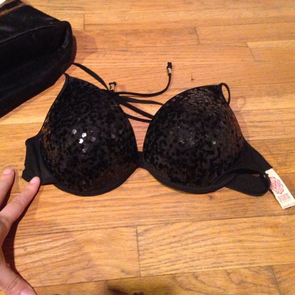 PINK black sequin bikini top -rare