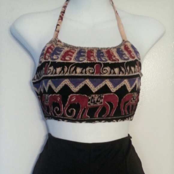 Tops - Elephant tribal halter top