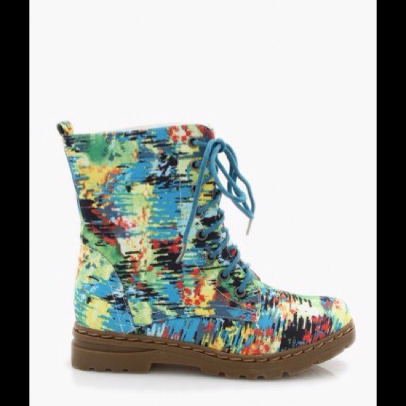 Multicolored combat boots