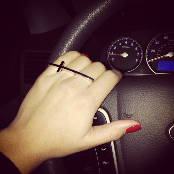 Silver and rose gold big cross rings