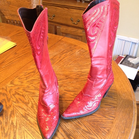 Red sequined cowboy boots