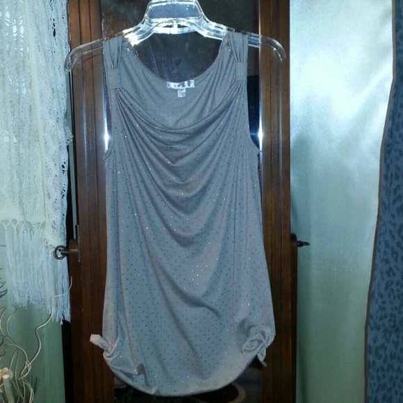 Taupe with Gold sequence throughout Fabric Top