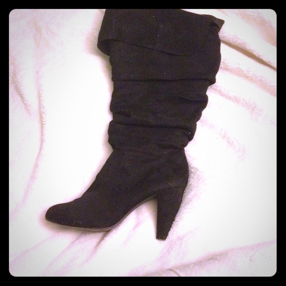Torrid slouchy knee high black heeled boots