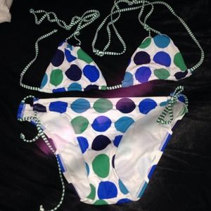 Blue polkadot swimwear two piece large