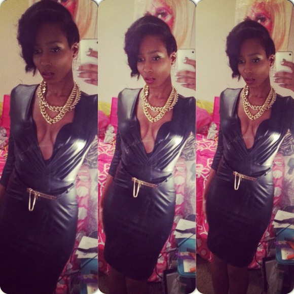 Sexy Black (Low V Neck) Leather Dress