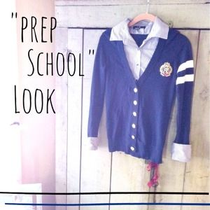 Preppy Navy Blue Buttoned Sweater