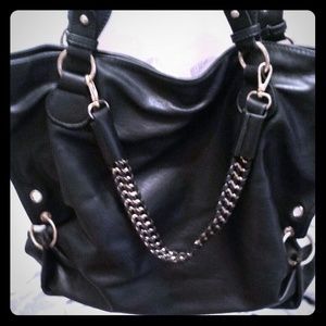 Black handbag with gold details
