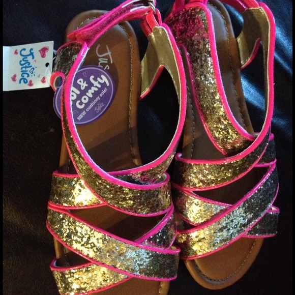 67 off Justice Other Girls NWT JUSTICE hot pink glitter gold sandals