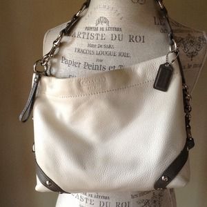 Authentic Coach All Leather Handbag Cream Color