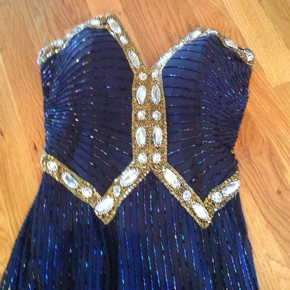 Navy blue strapless evening gown/pageant dress - Picture 2 of 4