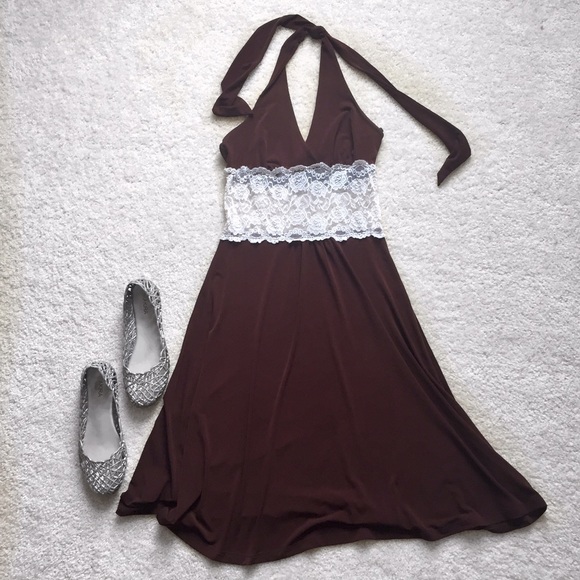 Brown lace jersey dress