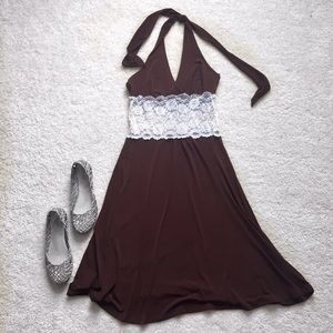 Brown lace jersey dress
