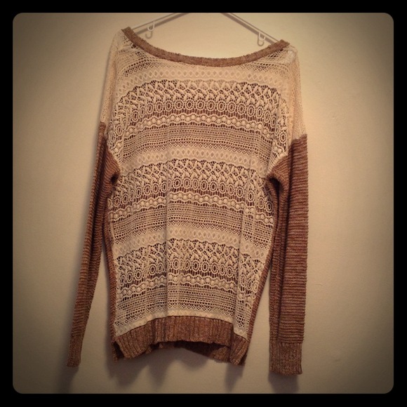 Brown/Beige with Cream flower laced back Sweater