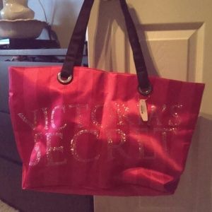 Hot pink with strips tote bag