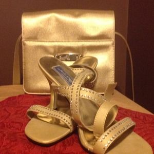 Gold shoes and purse