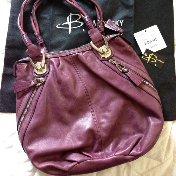 B Mackowsky leather shoulder bag in purple - Picture 1 of 3