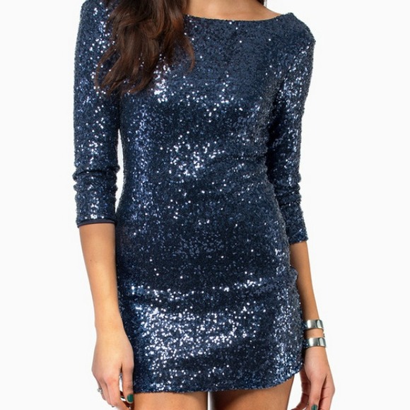 Tobi See Me Sequin Bodycon Dress navy size M