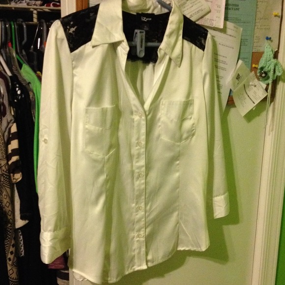 Silky satin white button down shirt