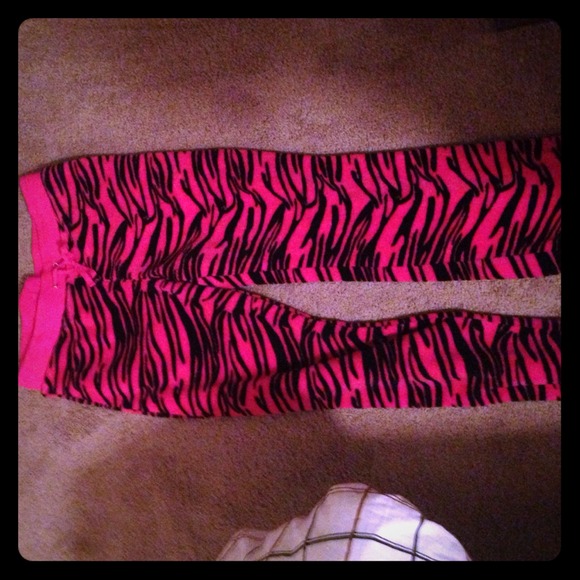 Pink and black zebra print pajama pants