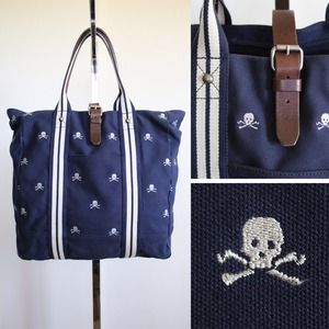 Ralph Lauren Rugby Navy Canvas Skull Tote
