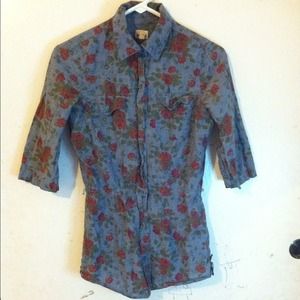 Denim inspired rose printed top