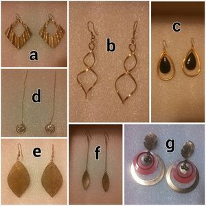 Assortment of gold toned earrings. D is sold.