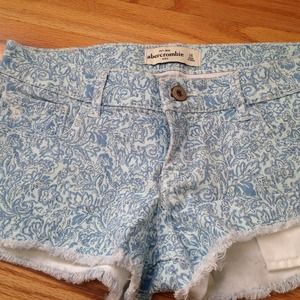 Abercrombie Kids blue pattern denim shorts