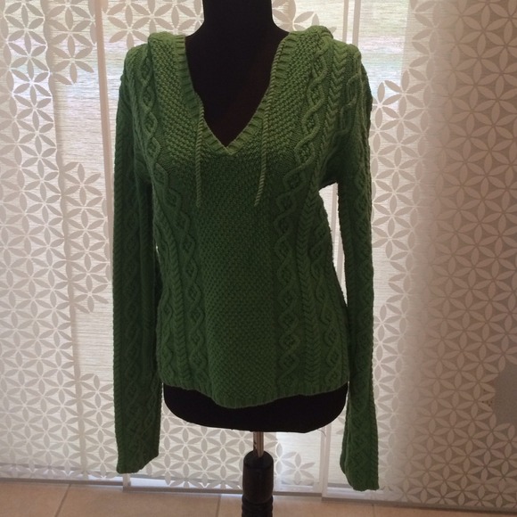 Green cable knit polo hoodie