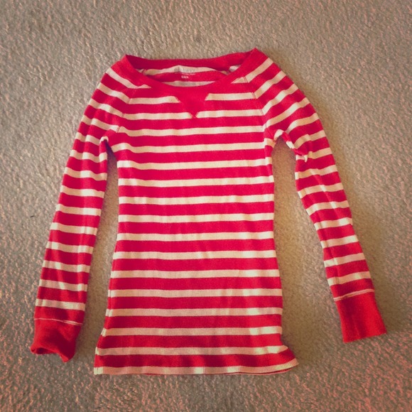 Red and Off White long sleeve stretch shirt