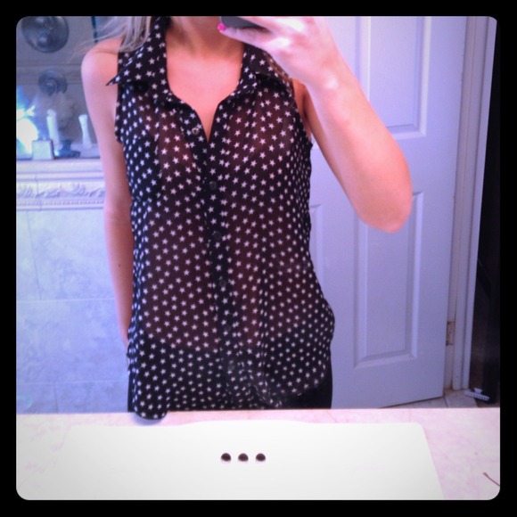 Navy and White Star Top