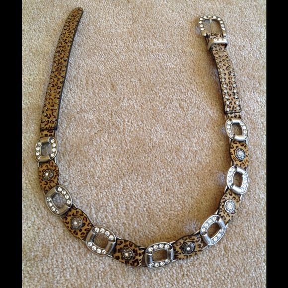 None Accessories - Rhinestone Calf Hair Belt Large 36 XL inches