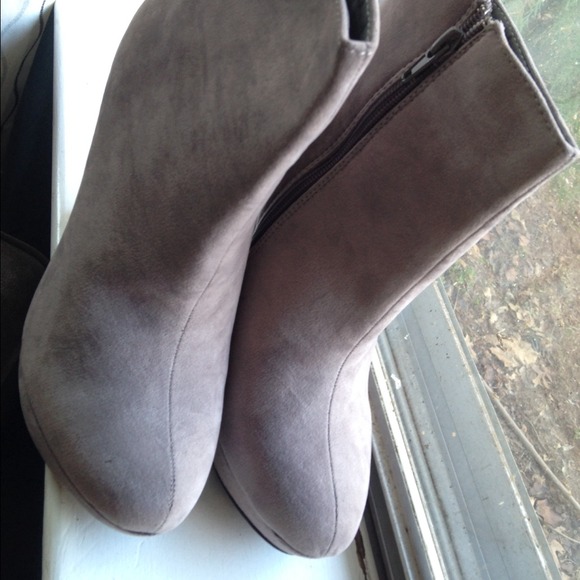 SOLD:::Gray Vegan Suede Ankle Booties - Picture 2 of 4