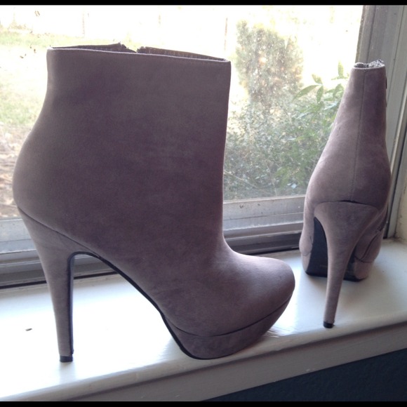 SOLD:::Gray Vegan Suede Ankle Booties - Picture 3 of 4
