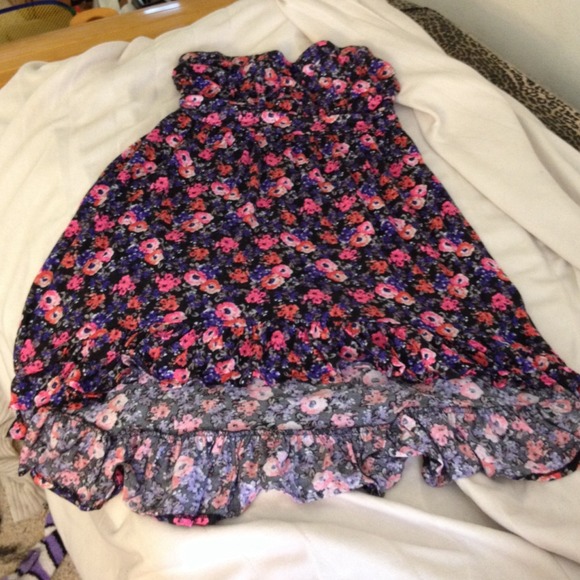 Fun flirty hi low multicolored flower dress