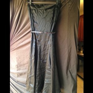 All black strapless silk cocktail dress