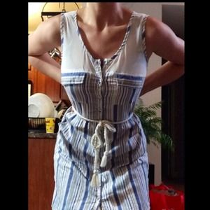 Mesh and Linen Striped button up dress